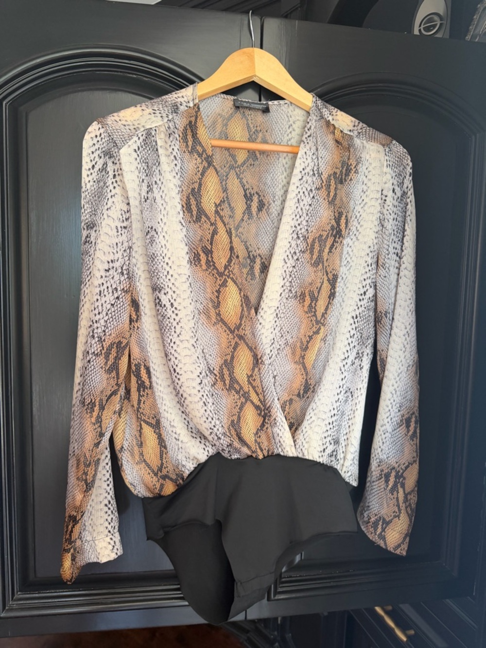 Zara Snake Print Wrap Bodysuit in Neutral Brown and Black